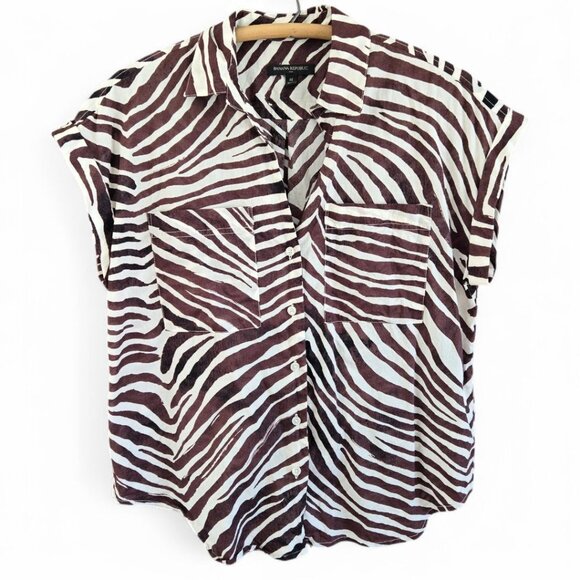 Banana Republic Tops - Banana Republic Zebra Print Button-Down Short Sleeve Shirt Brown/White Medium